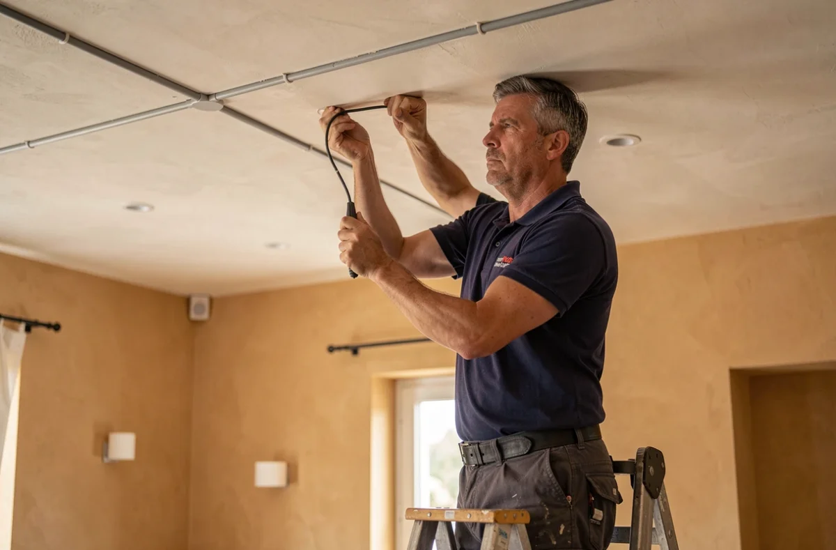 Électricien AKA Électricité installant des spots encastrés dans un appartement rénové en Vaucluse