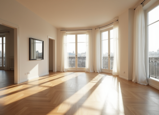 Immobilier français : T4, signification et usage dans l’immobilier Salon lumineux d un appartement parisien moderne avec grandes fenêtres