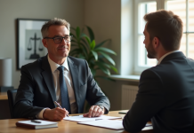 Avocat compatissant face à un client dans un bureau moderne