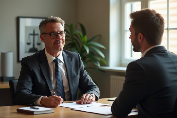 Avocat compatissant face à un client dans un bureau moderne
