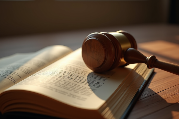 Gavel en bois sur un livre de droit en français