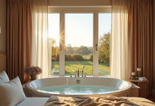 Chambre d'hôtel en Normandie avec jacuzzi privé et vue verte