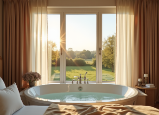 Week-end en Normandie : les meilleurs hôtels et chambres avec jacuzzi privatif Chambre d'hôtel en Normandie avec jacuzzi privé et vue verte