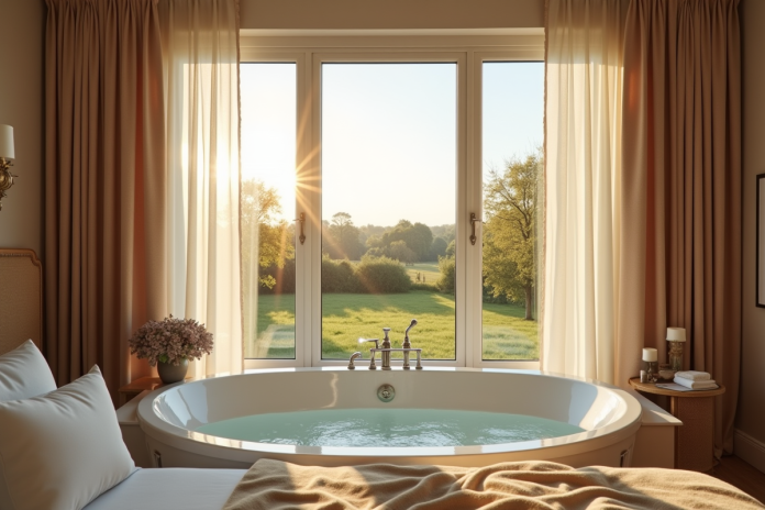 Chambre d'hôtel en Normandie avec jacuzzi privé et vue verte