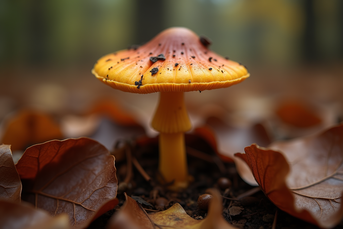 Champignon chanterelle sur feuilles d