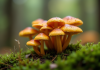 Gros plan de chanterelles en forêt avec fond flou