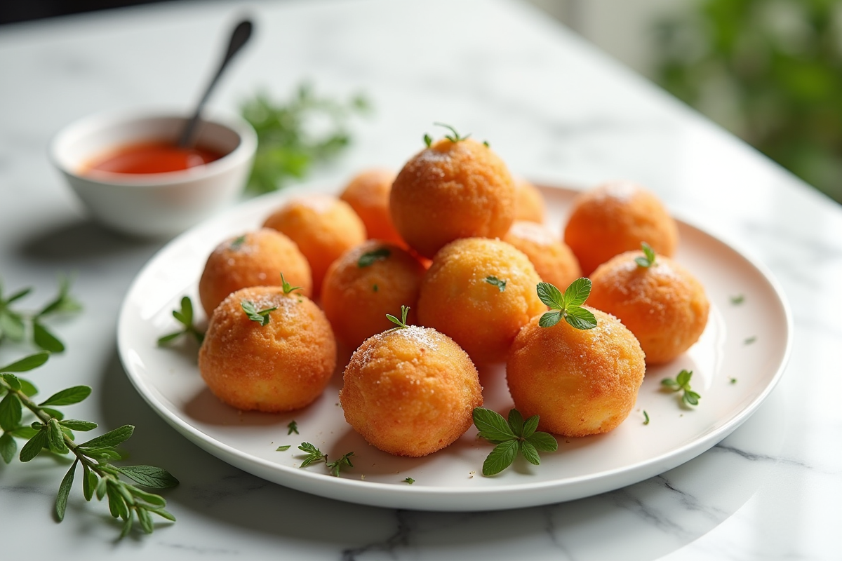 Chorizo cannelés sur assiette blanche avec herbes fraîches