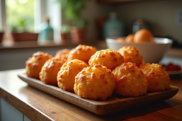 Chorizo cannelés dorés sur un plateau en bois rustique