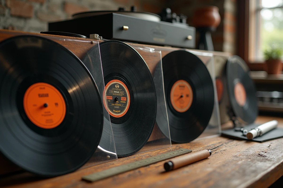 Comparaison de pochettes de protection pour vinyles de différentes tailles : 33, 45 et 78 tours