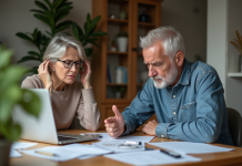Vente entre particuliers : Pourquoi cela ne fonctionne-t-il pas ? Couple assis à une table avec papiers et laptop en difficulté
