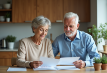 Durées possibles d’un crédit hypothécaire : comparatif et conseils Couple mature discutant à la cuisine avec documents