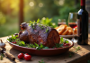 Viande de sanglier marinée sur table en plein air