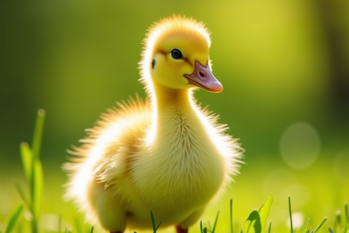 Poussin jaune dans la lumière naturelle douce
