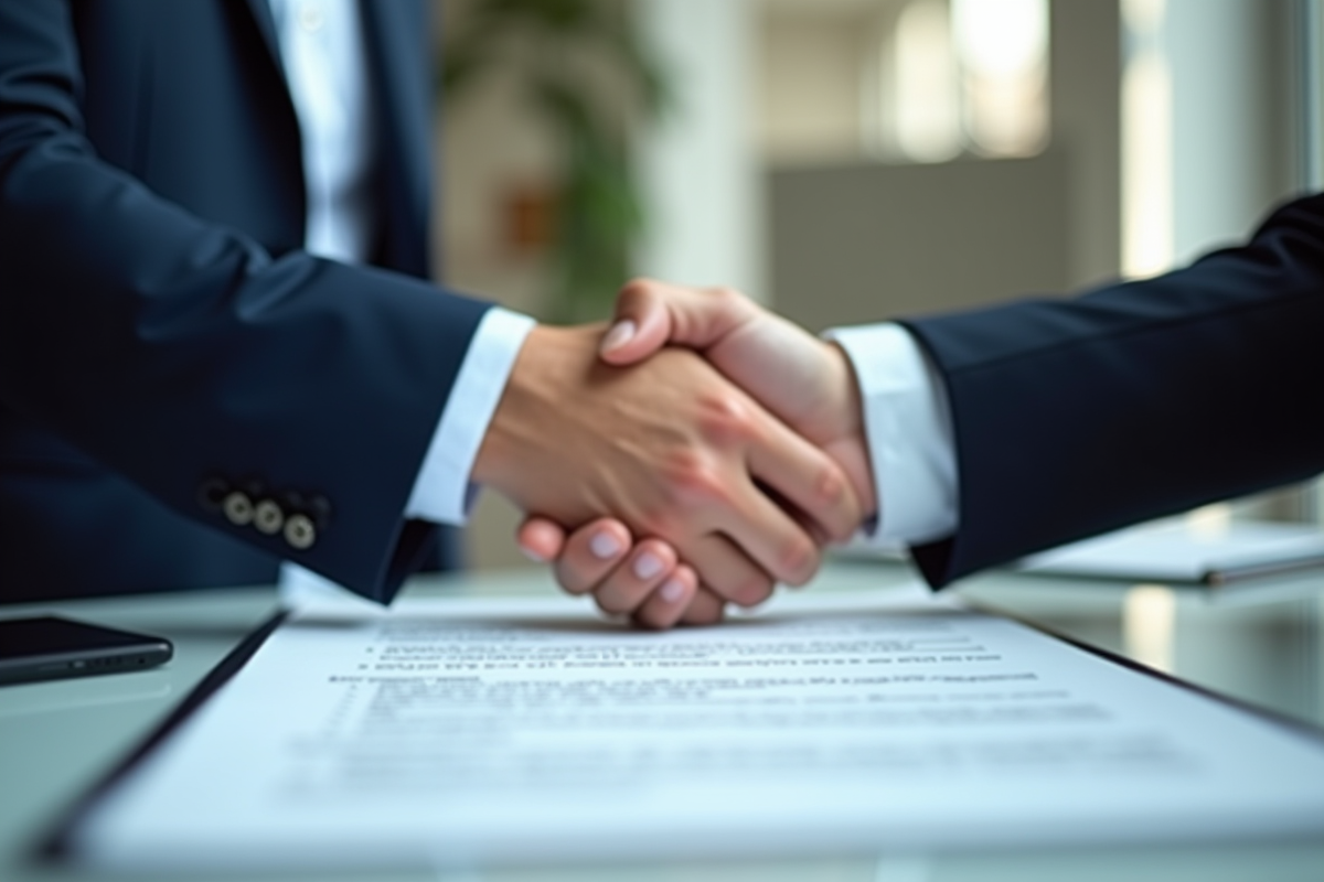 Deux professionnels serrant la main sur un contrat