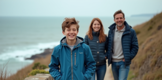 Vacances en famille : où partir avec un enfant de 13 ans ? Jeune garçon souriant avec ses parents sur une falaise