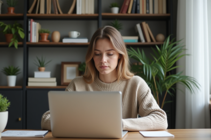Femme travaillant sur son ordinateur dans un bureau moderne