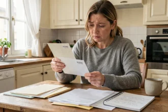 Femme consultant son courrier après un changement d'adresse définitif à La Poste