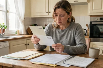 Femme consultant son courrier après un changement d'adresse définitif à La Poste