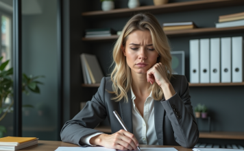 Faire moins d’heures que prévu dans son contrat : comment réagir ? Femme en bureau examine un contrat de travail