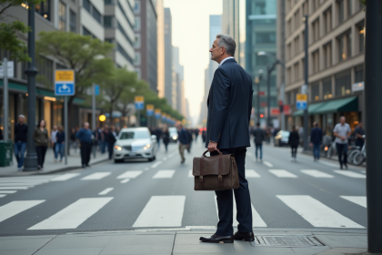 Homme d'affaires dans la ville en attente au croisement