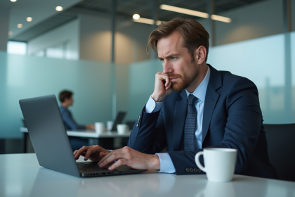 Homme d'affaires au bureau regardant son ordinateur