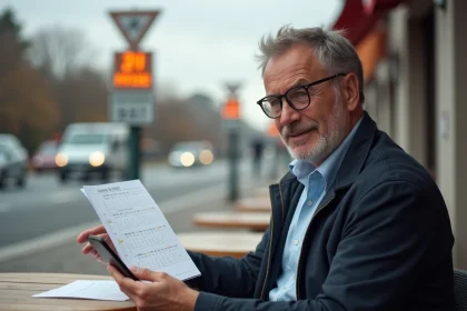 Homme d'affaires regardant un calendrier à la frontière