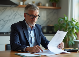 Prêt hypothécaire : taux d’intérêt à connaître pour emprunter efficacement Homme d'âge moyen en costume vérifiant des documents hypothécaires