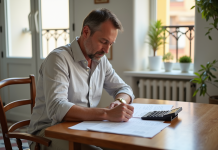 Impôt sur la vente d’un bien immobilier en Espagne : comment calculer ? Homme d'âge moyen en tenue décontractée examine des documents financiers dans un appartement espagnol