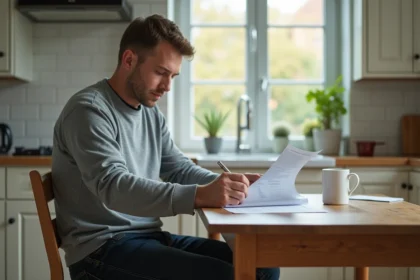 Homme d'âge moyen organisant des documents légaux à la maison