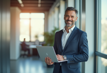 Homme professionnel confiant dans un bureau lumineux