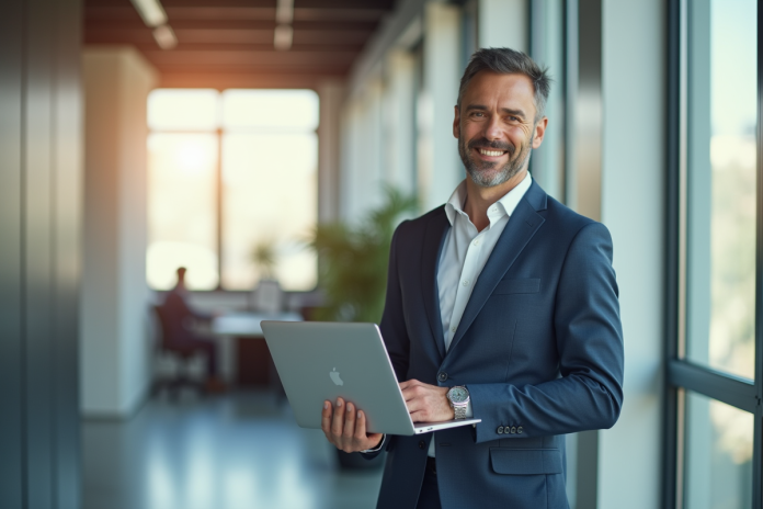 Homme professionnel confiant dans un bureau lumineux