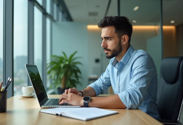 homme-travail-bureau-data Homme d affaires analysant des données sur un ordinateur dans un bureau moderne