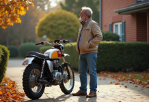 Évolution du prix neuf de la KX 125 au fil des ans Homme d'âge moyen avec moto vintage en extérieur