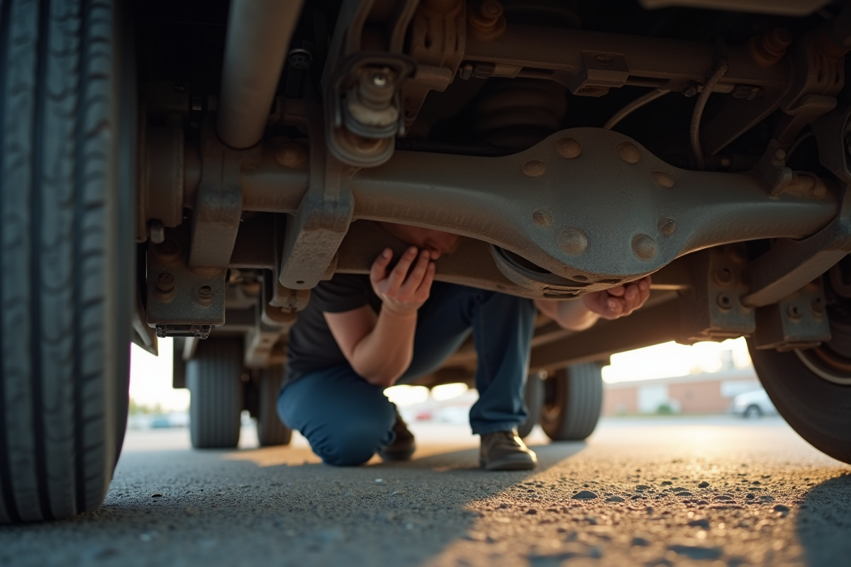 Inspection de la suspension d une remorque double essieu