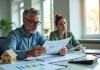 Investisseur confiant analysant documents immobiliers et finances