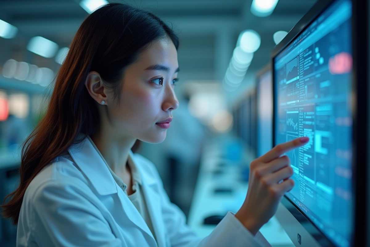 Jeune scientifique analysant des données dans un laboratoire