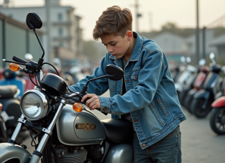 Les critères influençant le prix d’une moto de 50 cm³ : ce qu’il faut savoir Jeune garçon inspectant une moto 50cc d'occasion