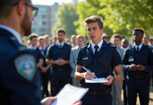 Jeunes candidats en formation policiere en plein air