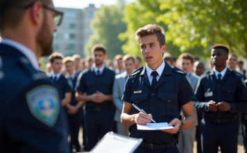 Jeunes candidats en formation policiere en plein air