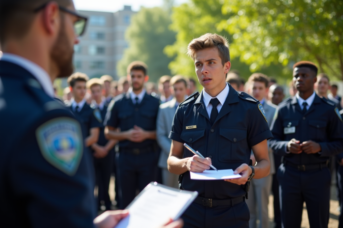 Jeunes candidats en formation policiere en plein air
