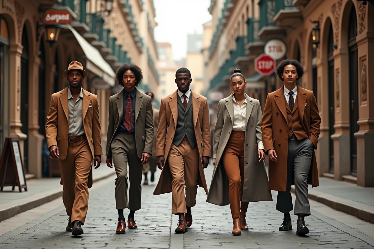 Jeunes adultes en mode historique marchant en ville