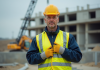 Homme en tenue de chantier ajustant son gilet de sécurité