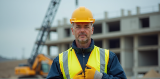 Comment choisir vos vêtements de travail haute visibilité pour garantir votre sécurité ? Homme en tenue de chantier ajustant son gilet de sécurité