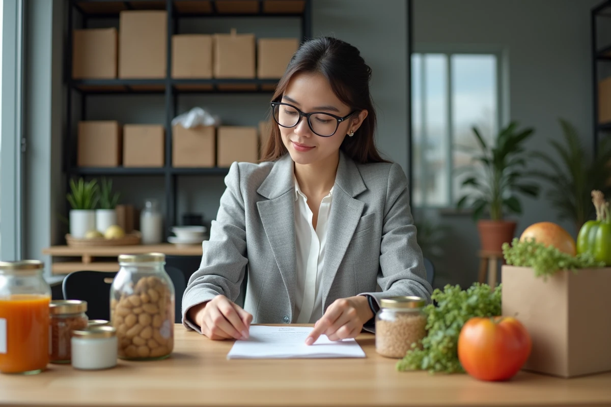 Responsable achats en train d'évaluer des échantillons de produits alimentaires pour sélectionner un fournisseur fiable pour son établissement de restauration