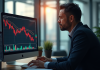 Trader inquiet regardant un graphique boursier en chute