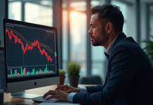 Trader inquiet regardant un graphique boursier en chute