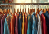 Vitrine de vêtements d'occasion bien organisée et colorée