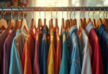 Vitrine de vêtements d'occasion bien organisée et colorée
